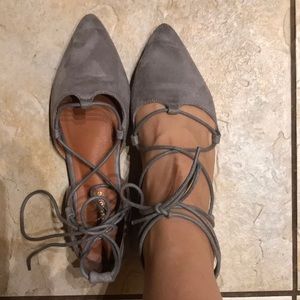 Gray suede flats with cute straps- worn once